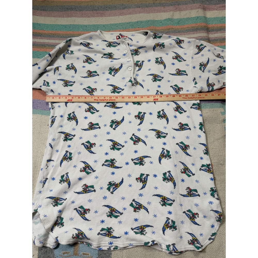 Vintage Disney Mickey Mouse Skiing Waffle Sleep Shirt Nightgown One Size Winter - Picture 5 of 6
